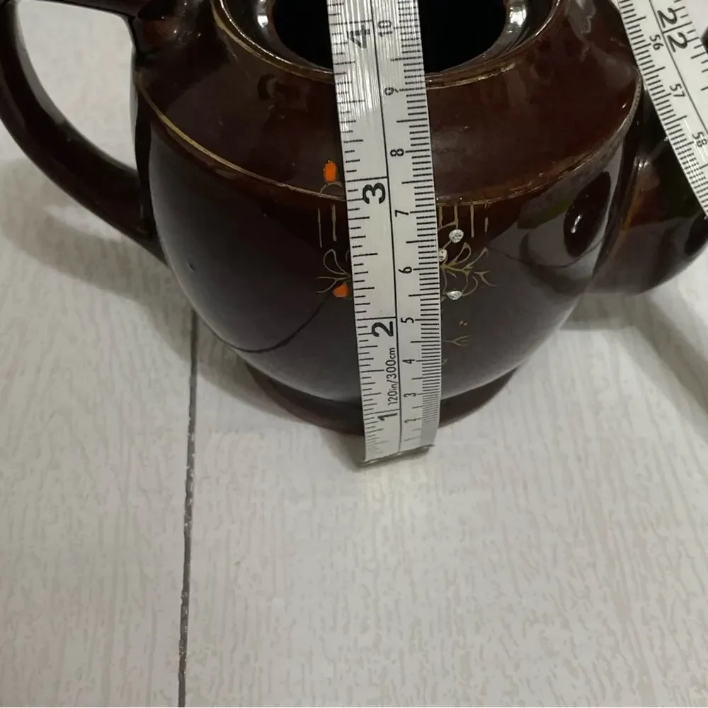 Vintage Hand Painted Japan Brown Floral Ceramic Teapot